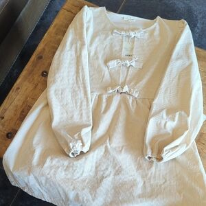 Cream Long Sleeve Dress with Bow Accents